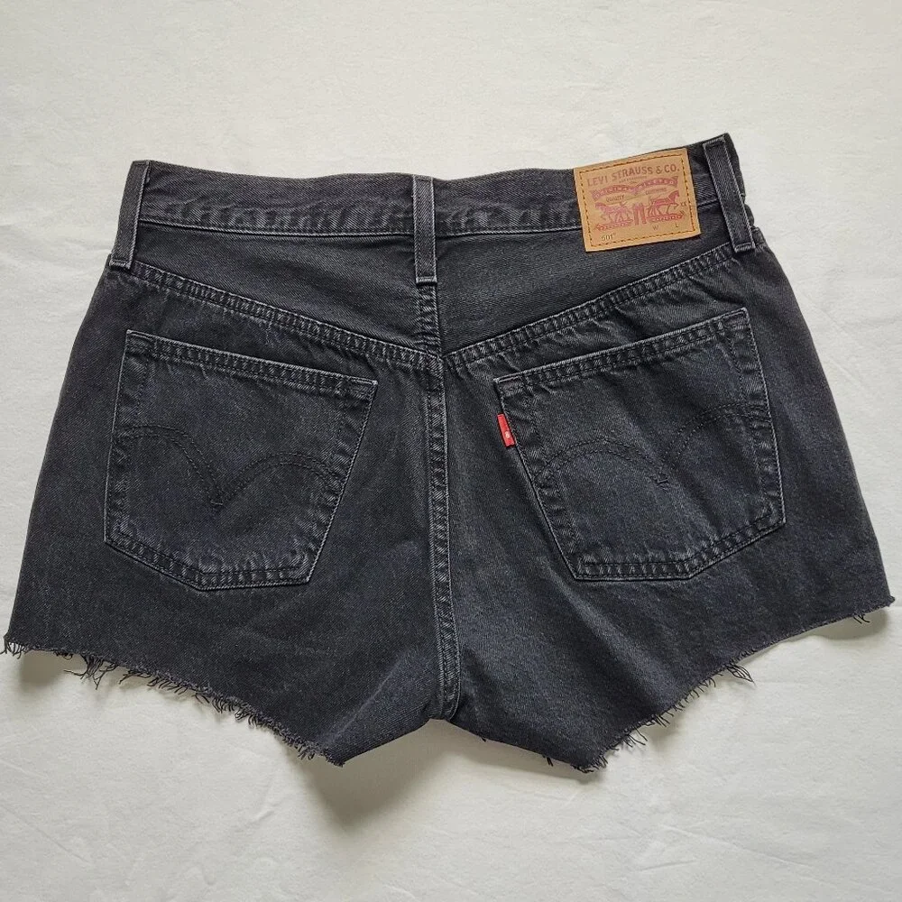 Levi's 501 Original Cutoff Shorts Black High Rise Size 28 Button Fly Festival - Picture 9 of 12